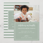 Adoptie Aankondiging Sage Groene en Witte Streep (Voorkant / Achterkant)