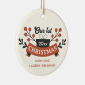 Adoptie "Onze Eerste Kerstmis" Foto Terug Keepsake Keramisch Ornament (Rechts)