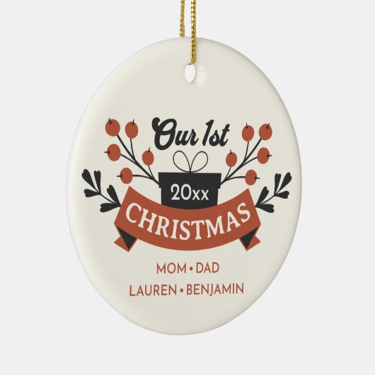 Adoptie "Onze Eerste Kerstmis" Foto Terug Keepsake Keramisch Ornament (Rechts)