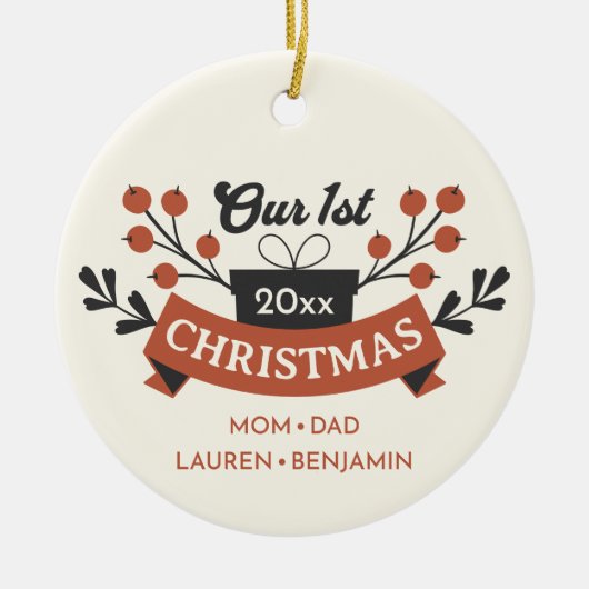 Adoptie "Onze Eerste Kerstmis" Foto Terug Keepsake Keramisch Ornament (Voorkant)