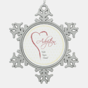 Adoptie, Religieus, Gele Stippen met Rode Hart Tin Sneeuwvlok Ornament
