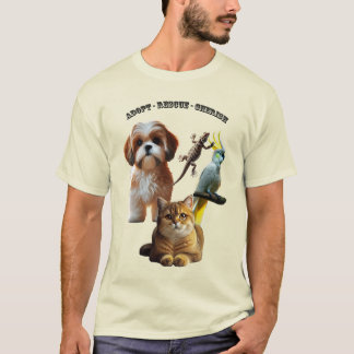 Adoptie voor huisdieren met hond, kat, vogel en ha t-shirt