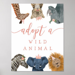 Adoptiecentrum Roze Safari Birthday Party Sign Poster