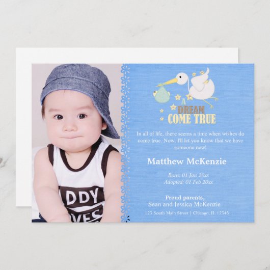 Adoption Boy Faire-part (Devant / Derrière)