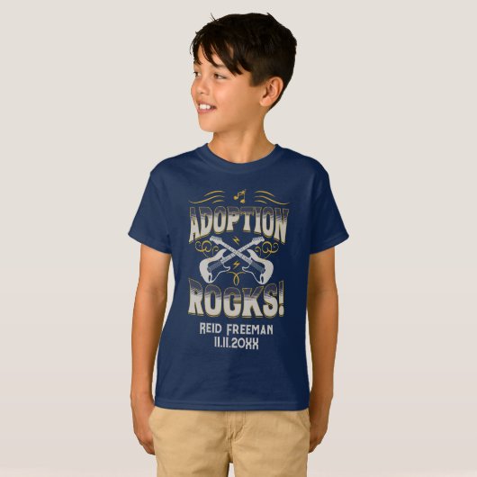 "Adoption Rocks" Adoption Day Naam en Datum Kind T-shirt (Voorkant volledig)