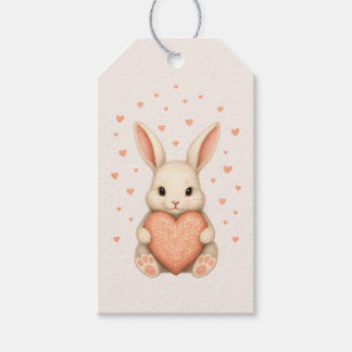 Adorabele Kleine Konijn met Hart op Zachte Blos Cadeaulabel