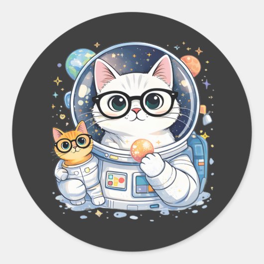 Adorable Astronaut Cats Exploring the Galaxy Ronde Sticker (Voorkant)