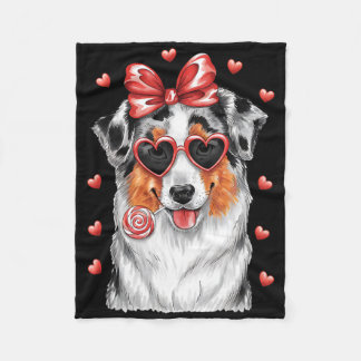 Adorable Australian Shepherd Lick Lollipop Valenti Fleece Deken