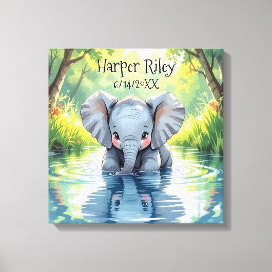 Adorable Baby Elephant and Reflection Personalized Canvas Afdruk (Voorkant)