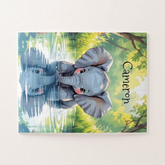 Adorable Baby Elephant and Reflection Personalized Legpuzzel (Horizontaal)