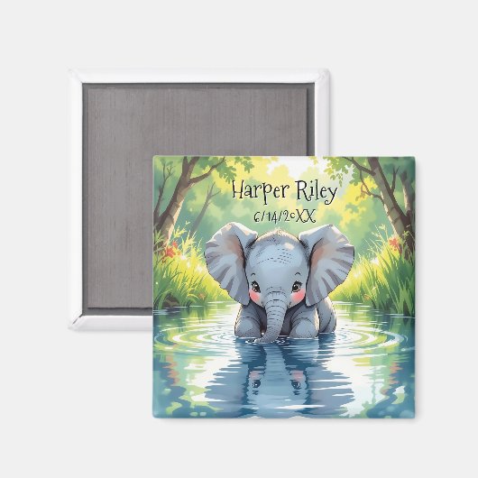 Adorable Baby Elephant and Reflection Personalized Magneet (Voorkant / Achterkant)