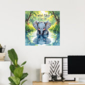 Adorable Baby Elephant and Reflection Personalized Poster (Thuiskantoor)