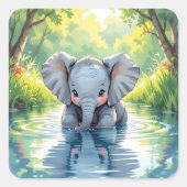Adorable Baby Elephant and Reflection Vierkante Sticker (Voorkant)