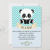 Adorable Baby Panda Blue Baby Shower Invitations (Devant)