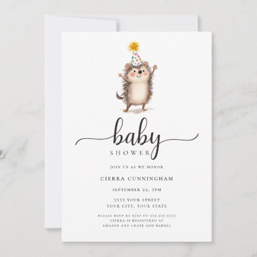 Adorable Baby shower de hérisson Invitation (Devant)