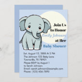 Adorable Baby shower d'éléphant Invitation dans Pa (Devant / Derrière)