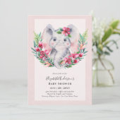 Adorable Baby shower floral éléphant Invitation (Debout devant)