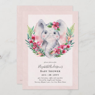 Adorable Baby shower floral éléphant Invitation