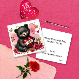 Adorable Be Mine Bear Cub Classroom Valentine Notitiekaartje
