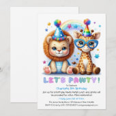 Adorable bébé Lion & Giraffe Invitation Anniversai (Devant / Derrière)