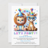 Adorable bébé Lion & Giraffe Invitation Anniversai