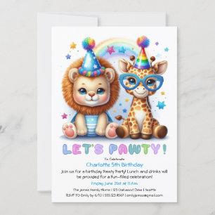 Adorable bébé Lion & Giraffe Invitation Anniversai