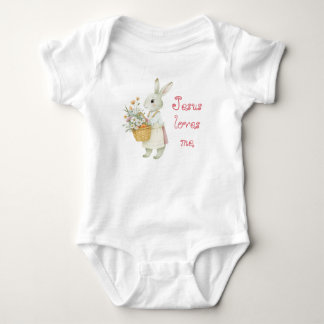 Adorable Bible Pastel Bunny Basket Floral Balloons Romper