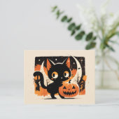 Adorable Black Cat with Jack-o’-lantern Briefkaart (Staand voorkant)