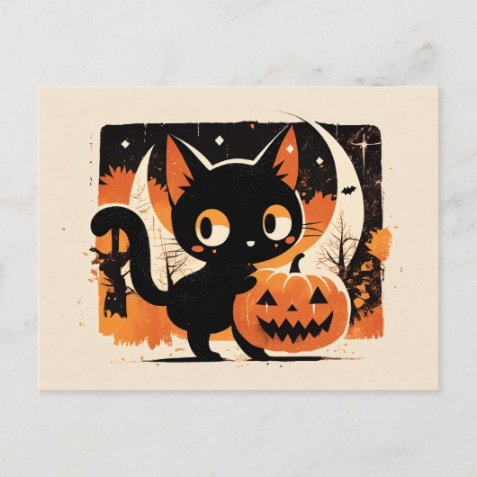 Adorable Black Cat with Jack-o’-lantern Briefkaart (Voorkant)