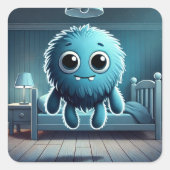 Adorable Blue Fluffy Creature Vierkante Sticker (Voorkant)