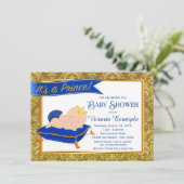 Adorable Blue Gold Prince Baby Shower Invitations (Debout devant)