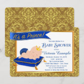 Adorable Blue Gold Prince Baby Shower Invitations (Devant / Derrière)