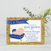 Adorable Blue Gold Prince Baby Shower Invitations (Debout devant)