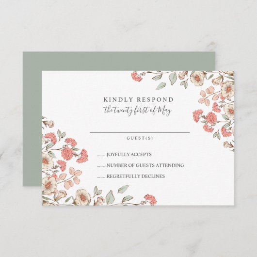 Adorable Blush fleur bunch Mariage RSVP (Devant / Derrière)