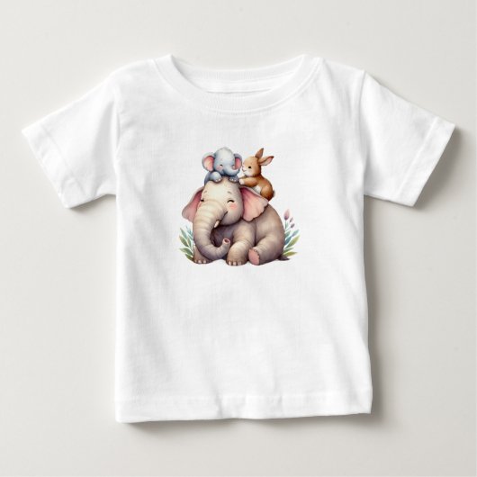 Adorable Boho Shirt for Babies | Elephant & Bunny (Voorkant)