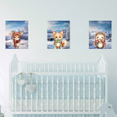 Adorable Bois d'hiver Animaux Mur Print Set
