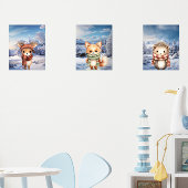 Adorable Bois d'hiver Animaux Mur Print Set