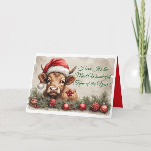 Adorable Brown Calf Christmas Card -Customize it! Feestdagen Kaart (Voorkant)