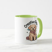 Adorable Brown Dog Artist Yarn Brush Creative Paws Mok (Voorkant rechts)