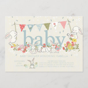 Adorable Bunny Boys Baby shower Invitation