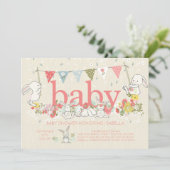 Adorable Bunny Girls Baby shower Invitation (Debout devant)