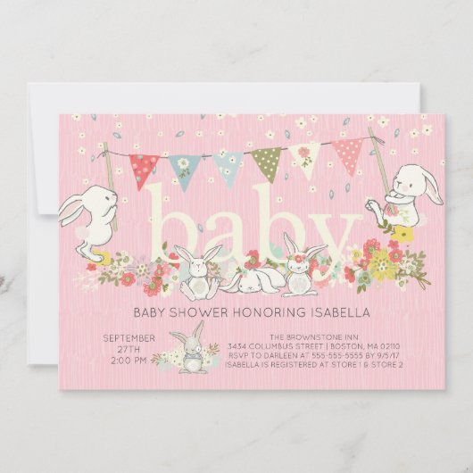 Adorable Bunny Girls Baby shower Invitation (Devant)
