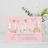 Adorable Bunny Girls Baby shower Invitation (Debout devant)
