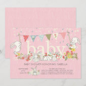 Adorable Bunny Girls Baby shower Invitation (Devant / Derrière)