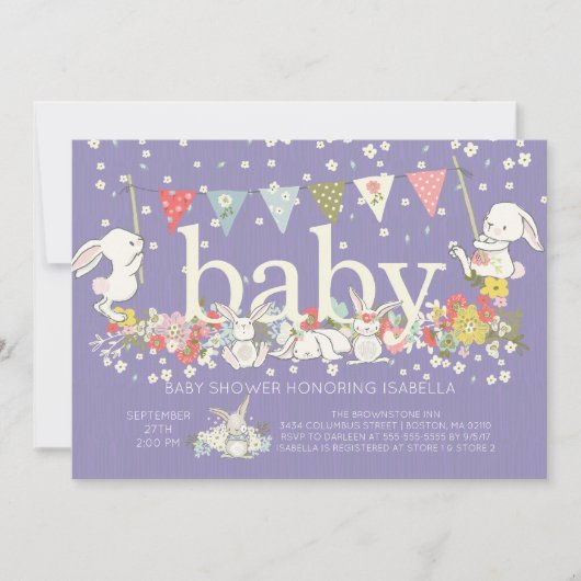 Adorable Bunny Girls Baby shower Invitation (Devant)