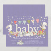 Adorable Bunny Girls Baby shower Invitation (Devant / Derrière)
