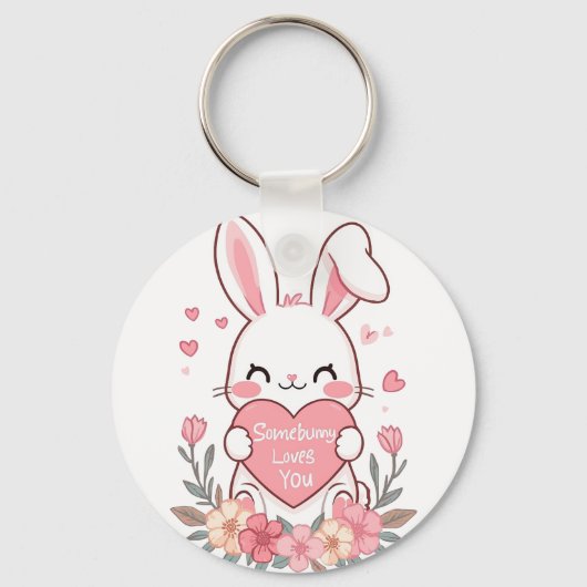 Adorable Bunny with a Love Heart Sleutelhanger (Voorkant)