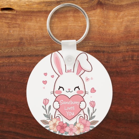Adorable Bunny with a Love Heart Sleutelhanger (Achterkant)