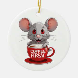 Adorable Caffeine Mouse in Red Mug Keramisch Ornament