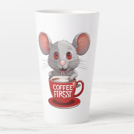 Adorable Caffeine Mouse in Red Mug Latte Mok (Voorkant)